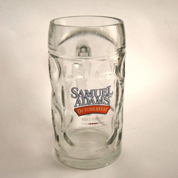 Octoberfest Seasonal Brew Glass Beer Mug Steins Pair of Samuel Adams 16 oz